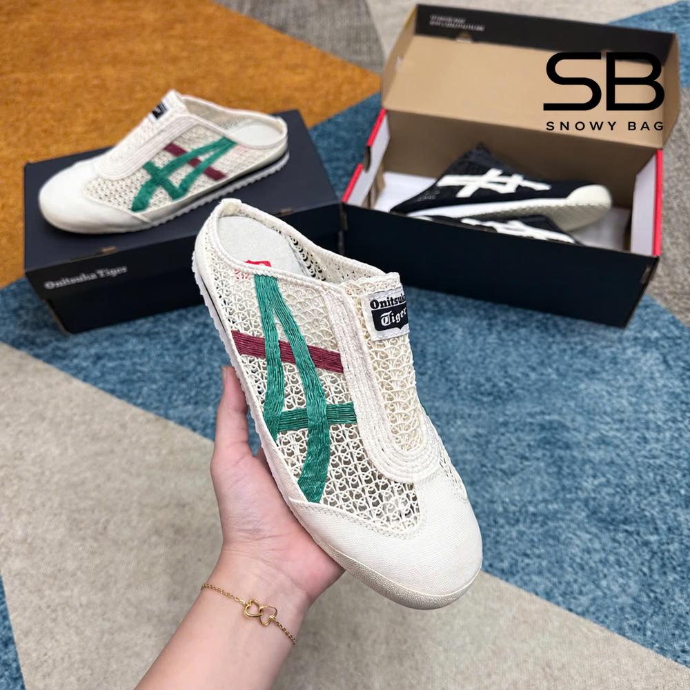 Giày Onitsuka Tiger Mexico 66 Sabot Cream Kale Kem Xanh Lá góc nghiêng chi tiết