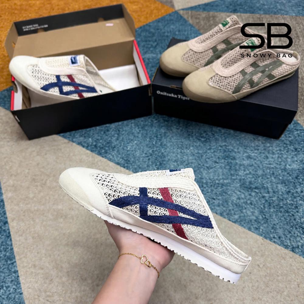 Giày Onitsuka Tiger Mexico 66 Sabot Cream Mako Blue Kem Xanh Dương góc nghiêng chi tiết