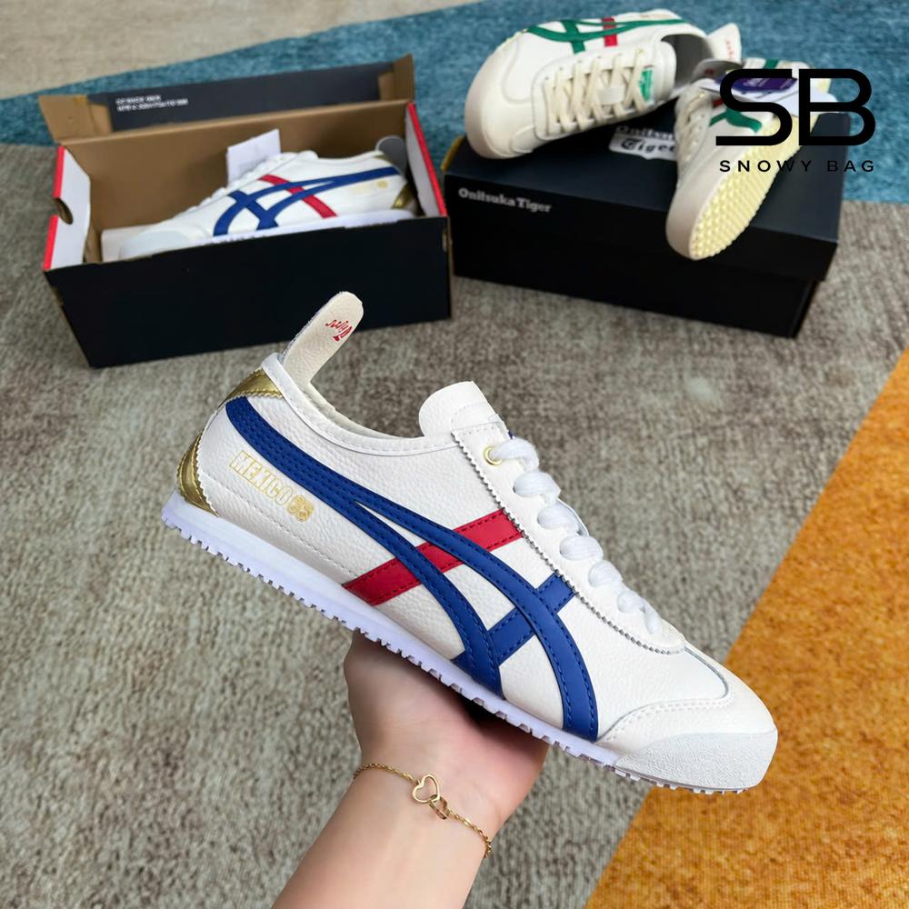Giày Onitsuka Tiger Mexico 66 White Blue Red Metallic Gold sang trọng