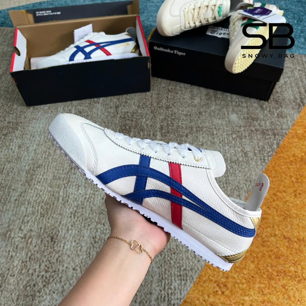 Giày Onitsuka Tiger Mexico 66 White Blue Red Metallic Gold sang trọng