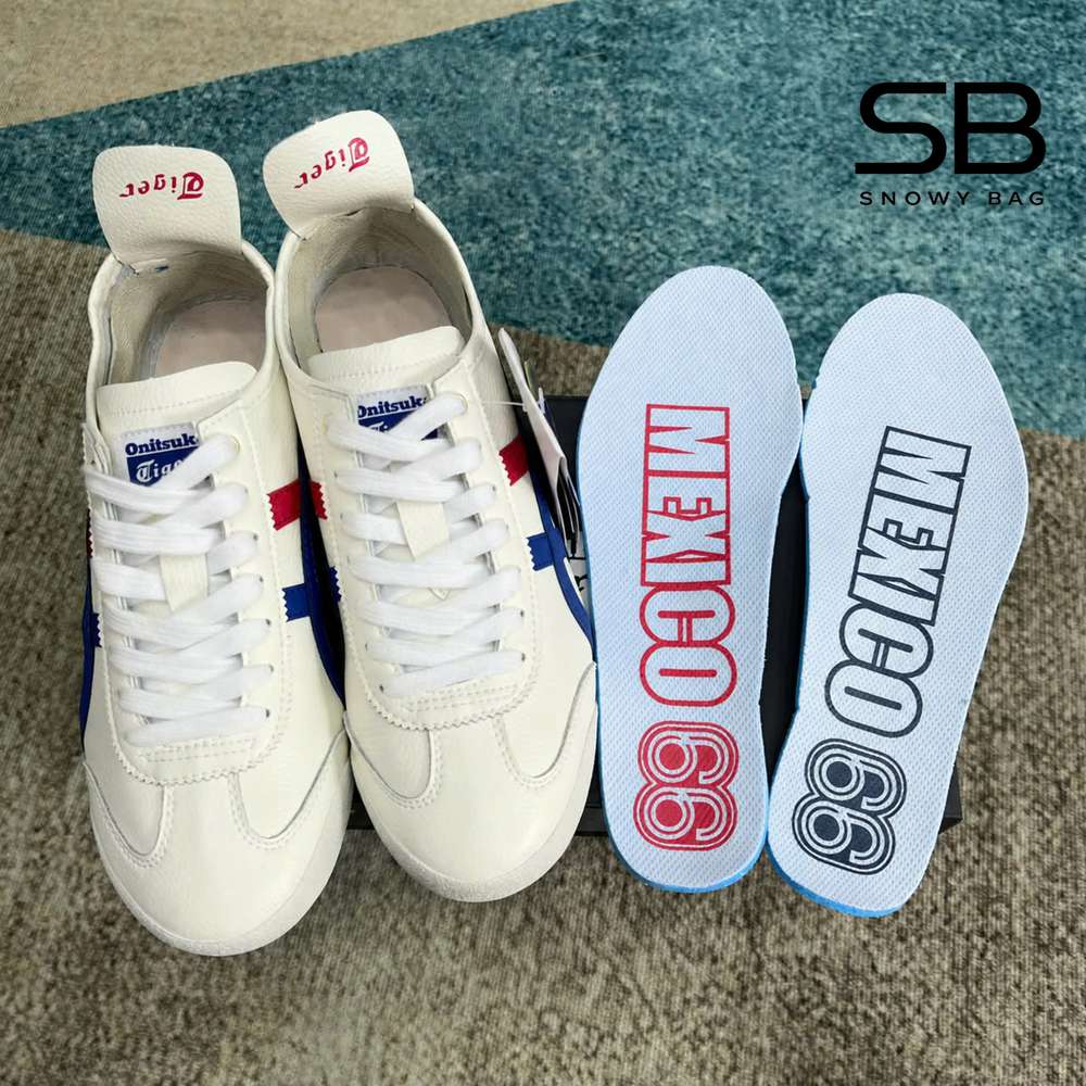 Giày Onitsuka Tiger Mexico 66 White Blue Red Metallic Gold sang trọng