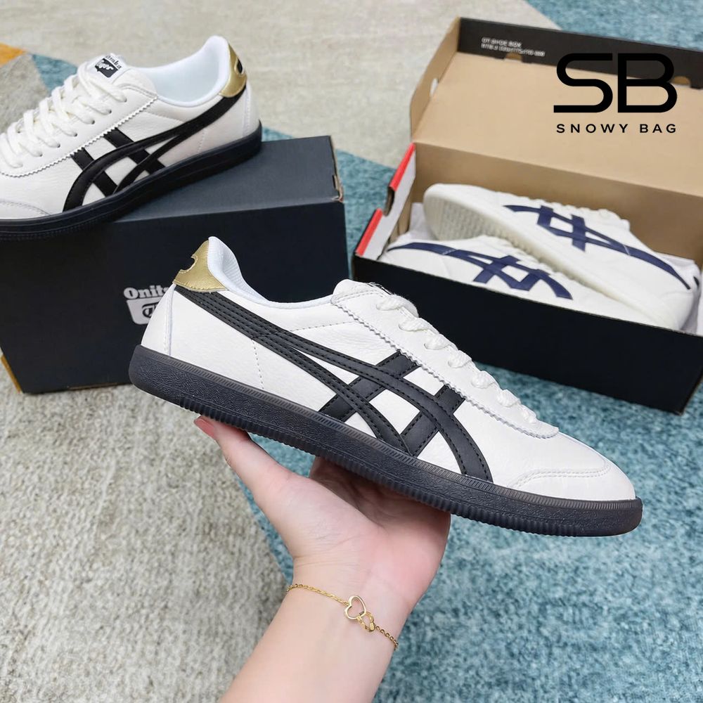 Giày Onitsuka Tiger Tokuten White Black Trắng Đen Gót Vàng sang trọng