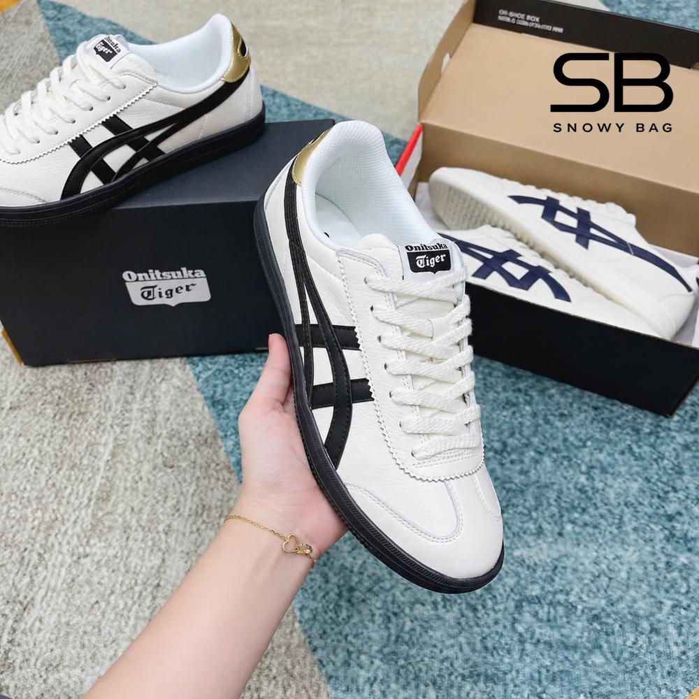 Giày Onitsuka Tiger Tokuten White Black Trắng Đen Gót Vàng góc nghiêng chi tiết
