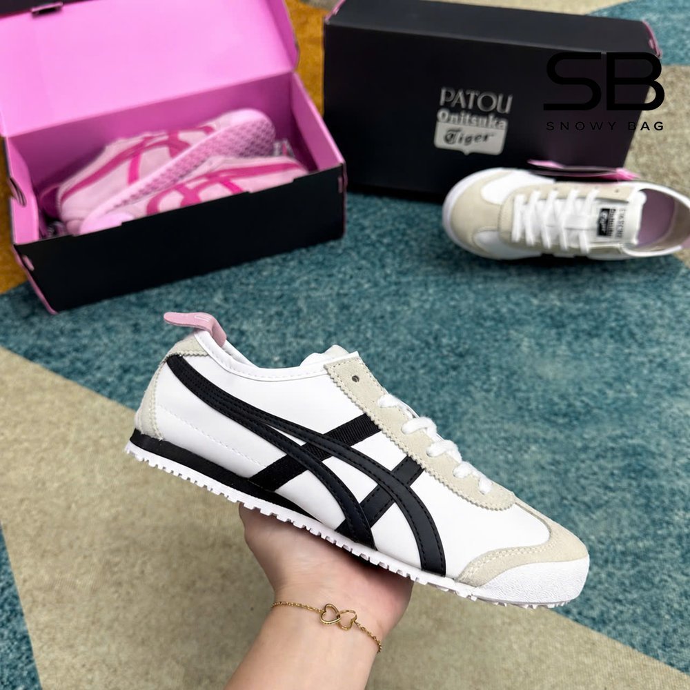 Giày Onitsuka Tiger x PATOU Mexico 66 White Black Pink sang trọng