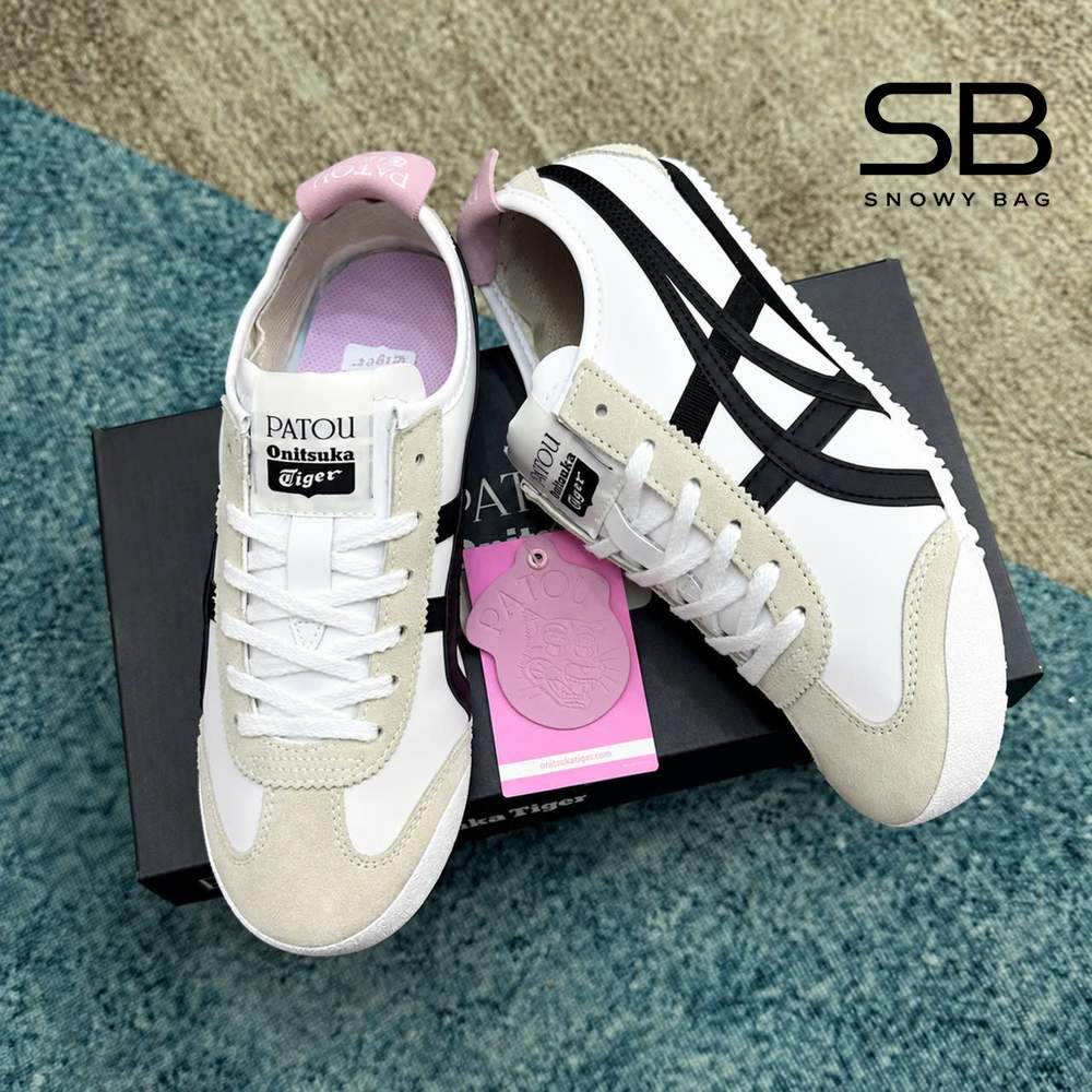 Giày Onitsuka Tiger x PATOU Mexico 66 White Black Pink sang trọng