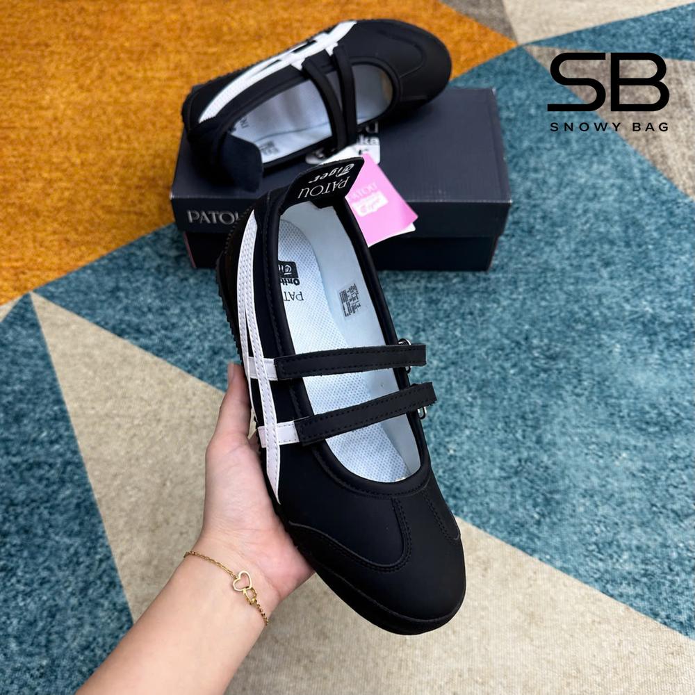 Giày PATOU x Onitsuka Tiger Mexico 66 Ballerina Black White Đen Trắng góc nghiêng chi tiết