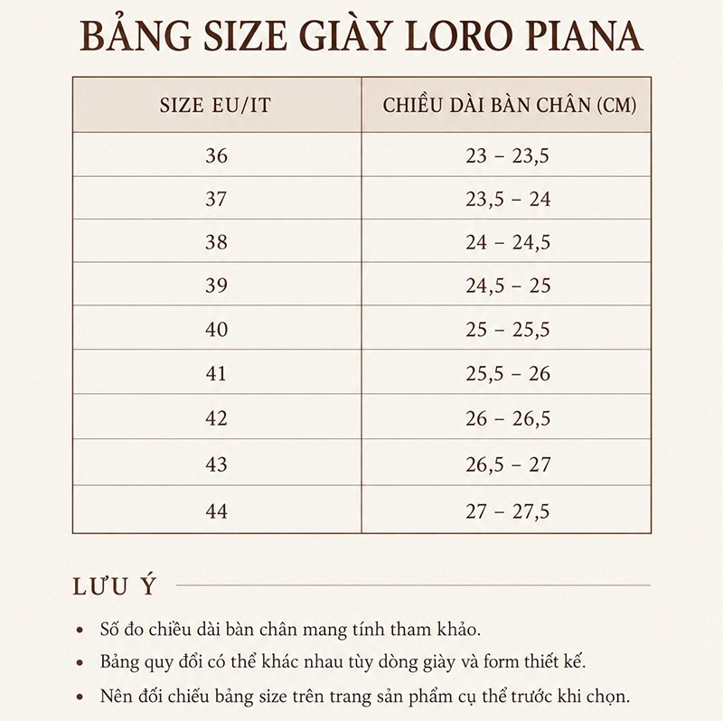 Bảng size giày Loro Piana