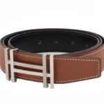 Thắt Lưng Hermes H Au Carre Belt Gold Noir Epsom Double H Buckle Màu Nâu chính hãng