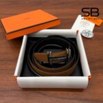 Thắt Lưng Hermes H Au Carre Belt Gold Noir Epsom màu nâu góc nghiêng