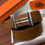 Thắt Lưng Hermes H Au Carre Belt Gold Noir Epsom Double H Buckle Màu Nâu sang trọng