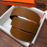 Thắt Lưng Hermes H Au Carre Belt Gold Noir Epsom Double H Buckle Màu Nâu sang trọng