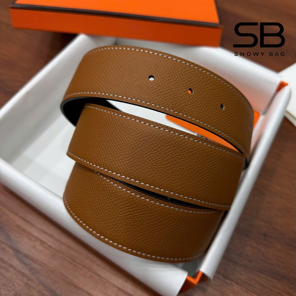 Thắt Lưng Hermes H Au Carre Belt Gold Noir Epsom Double H Buckle Màu Nâu sang trọng