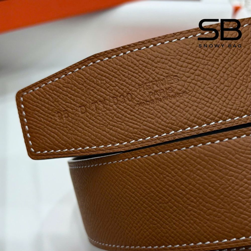 Thắt Lưng Hermes H Au Carre Belt Gold Noir Epsom Double H Buckle Màu Nâu sang trọng