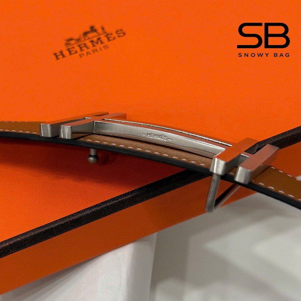 Thắt Lưng Hermes H Au Carre Belt Gold Noir Epsom Double H Buckle Màu Nâu chi tiết 6