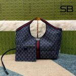 Túi Gucci Giglio Large Tote Bag In Blue And White GG Denim 853971 42CM góc nghiêng chi tiết