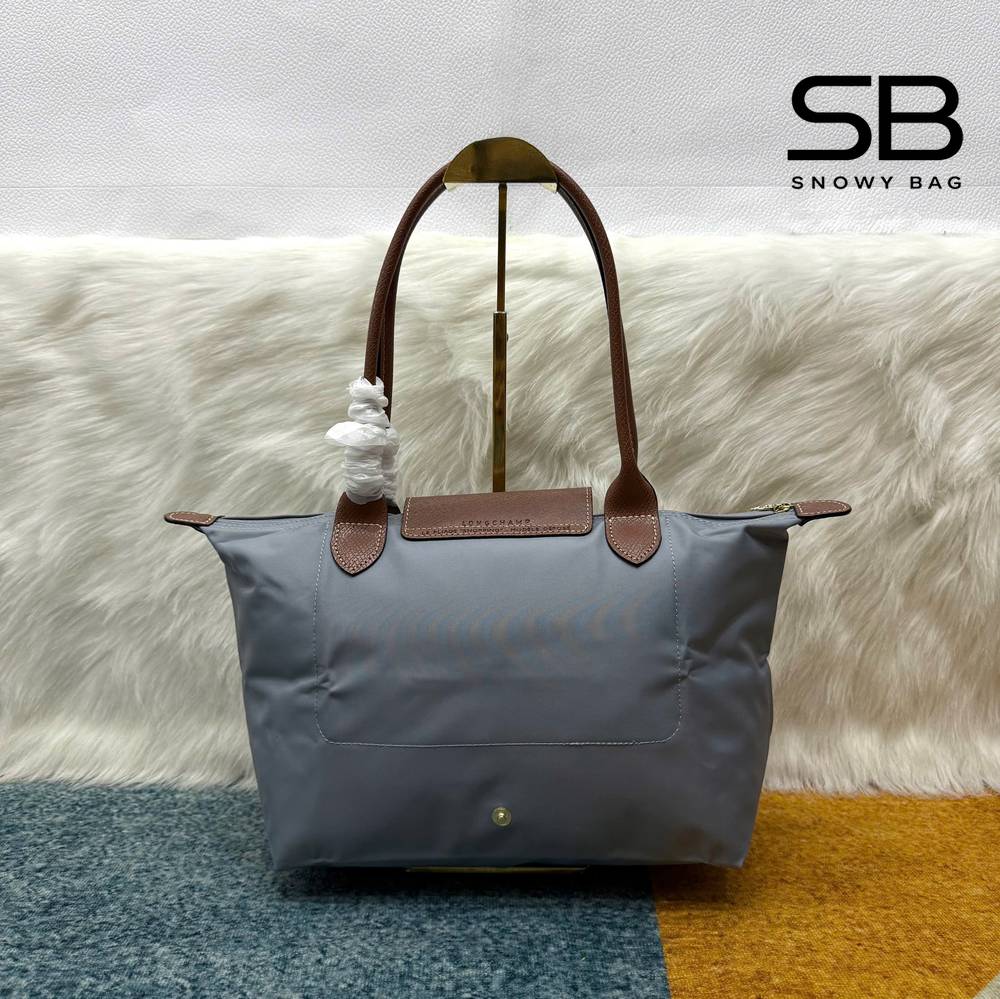 Túi Longchamp Le Pliage Original M Tote Bag Màu Xanh Xám góc nghiêng chi tiết