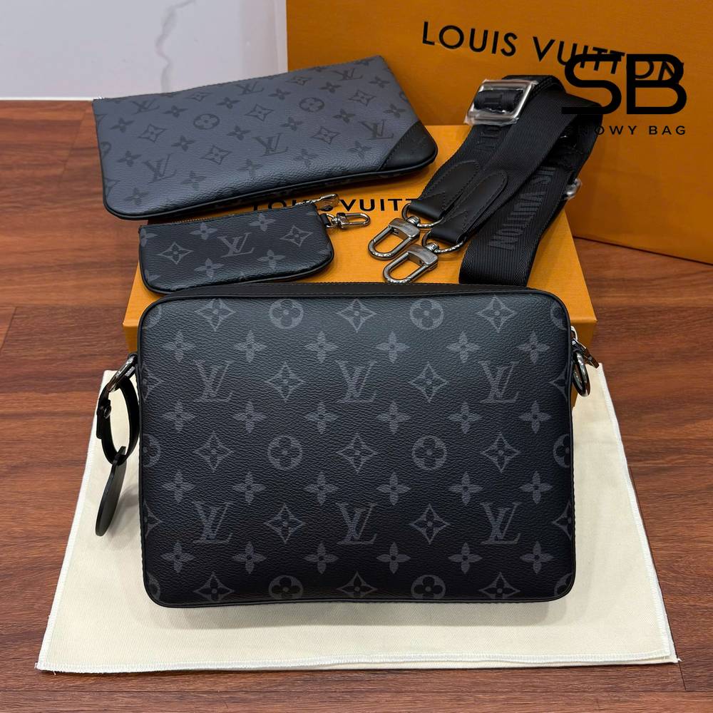 Túi LV Trio Messenger Bag M69443 Monogram Eclipse góc nghiêng chi tiết
