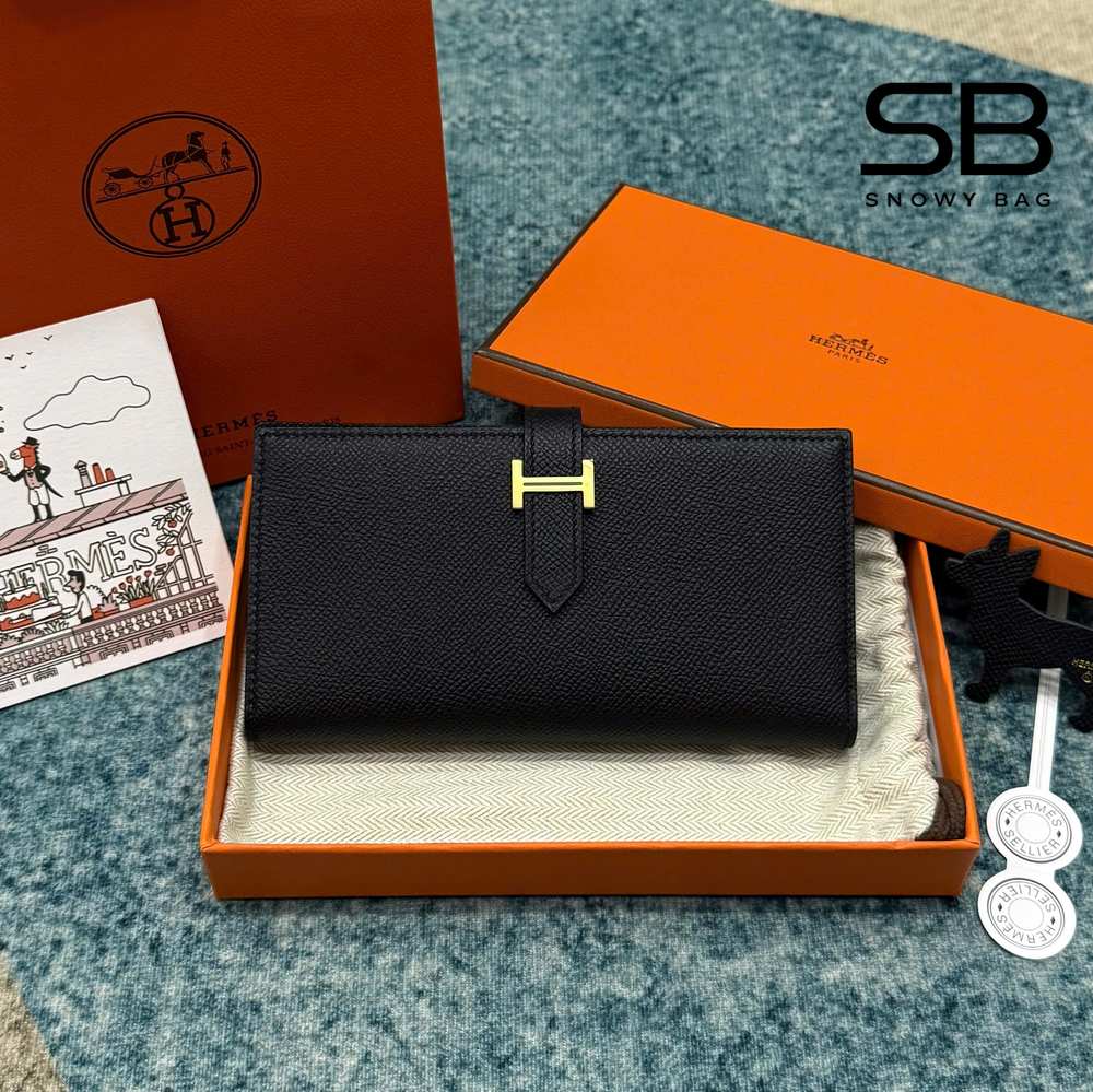 Ví Hermes Bearn Long Wallet Noir Black Epsom GHW Màu Đen sang trọng