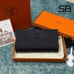 Ví Hermes Bearn Long Wallet Noir Black Epsom GHW màu đen góc nghiêng chi tiết